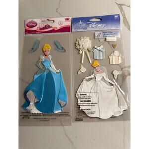 Rare Cinderella Blue Ball Gown and Bride White Gown 3D Stickers Embellishments